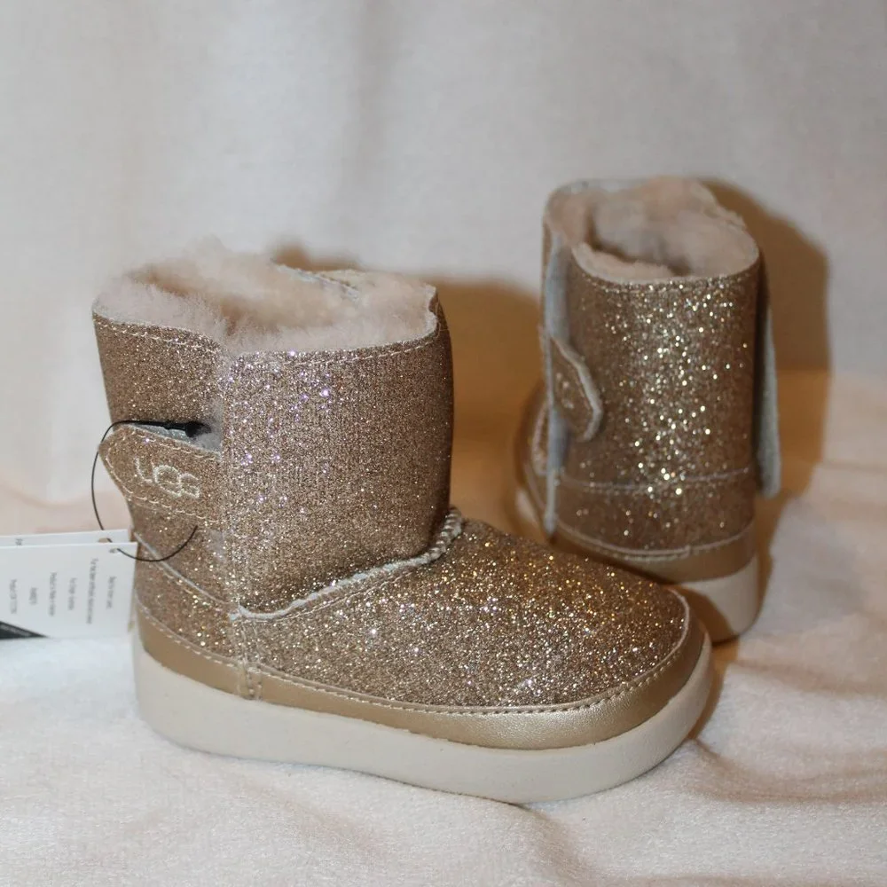 NIB UGG‎ INFANT KEELAN GLITTER GOLD SHEARLING LINED BOOTS